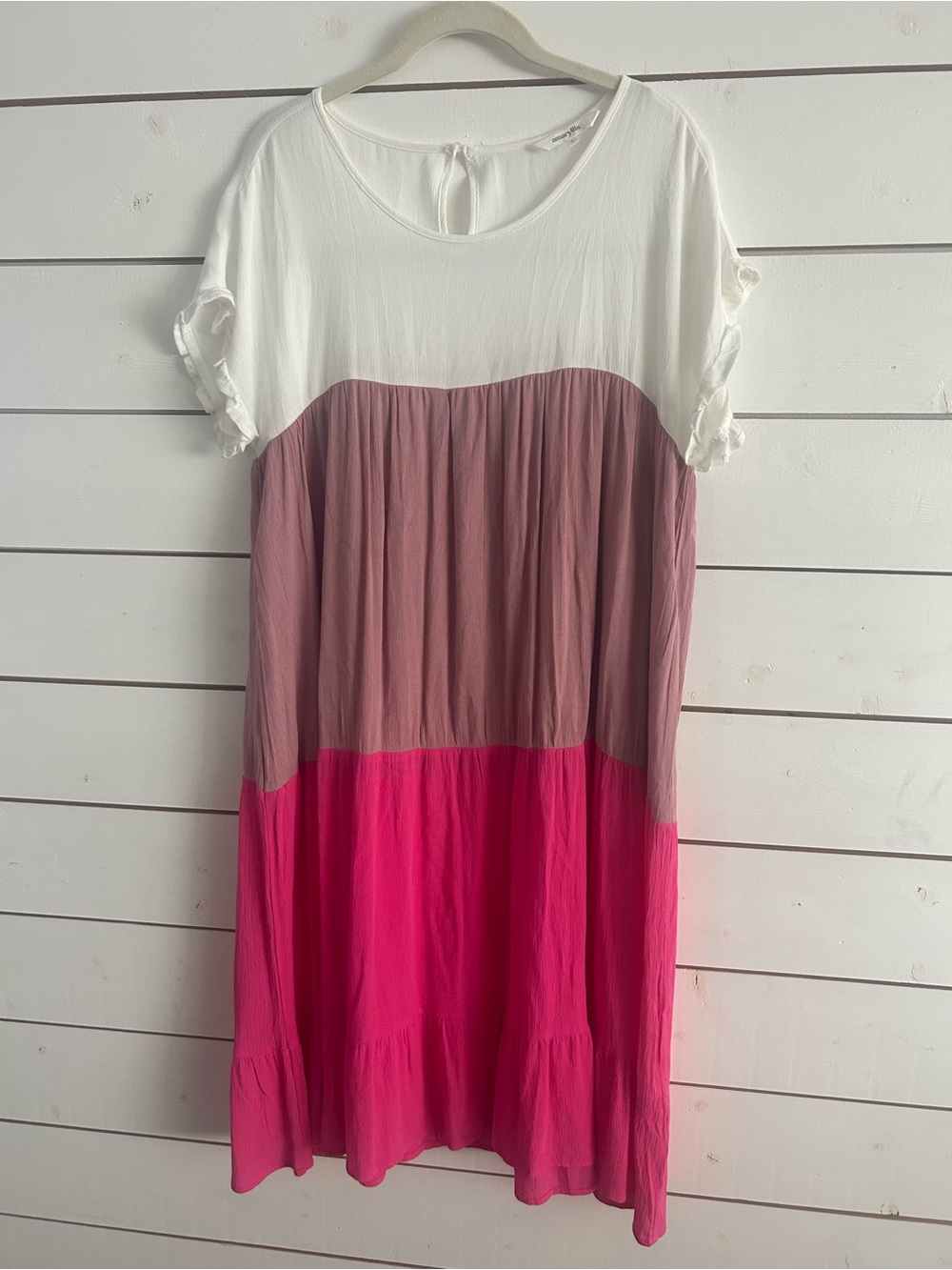 Amaryllis Color Block Flounce Sleeve Ruffle Hem Lightweight Dress Women’s Large